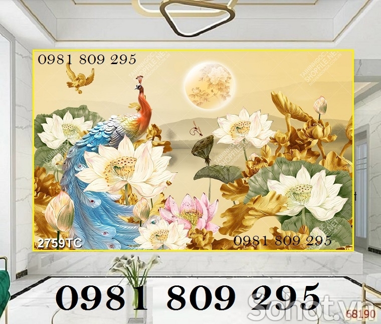 Mẫu tranh gạch ốp phòng khách con công GF9743