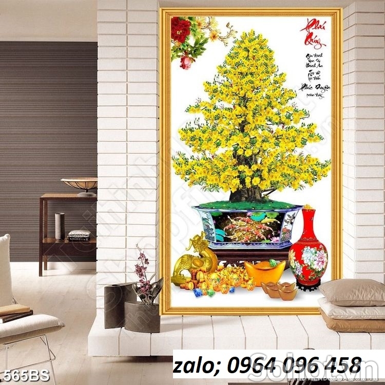 Tranh gạch 3d cây mai dán tường - NVM55