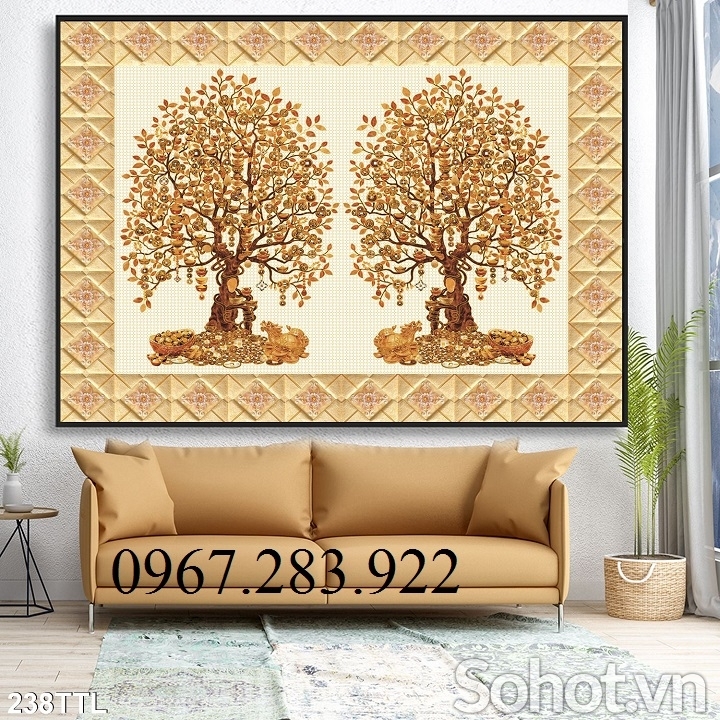 Tranh 3D- Tranh gạch cây kim tiền