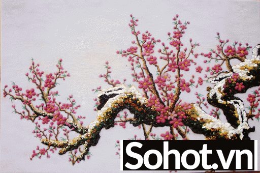 Tranh gạch 3d ốp tường cành đào - XCB8