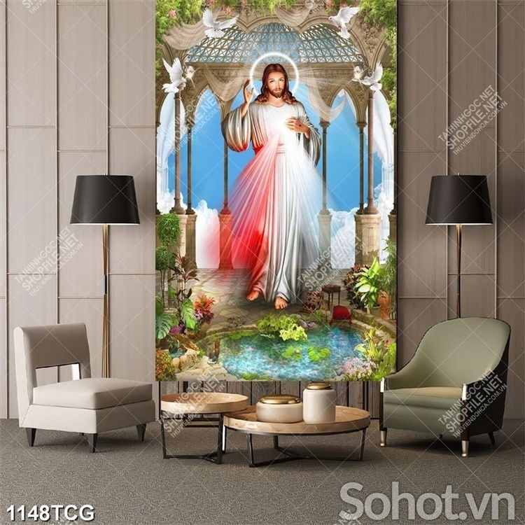 Tranh lòng thương xót CHúa, gạch men 3D trang trí