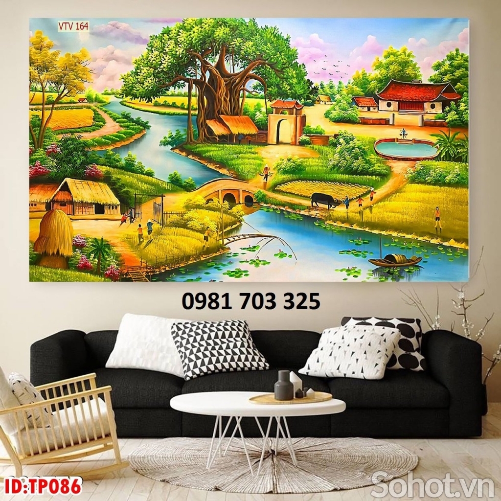 Tranh đồng quê, gạch men 3D phong cảnh