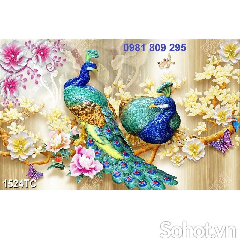 Tranh đôi chim công- gạch tranh HP908