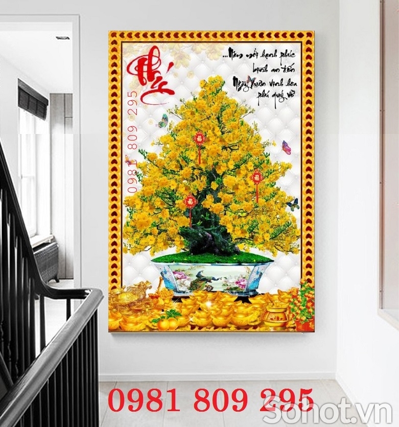 Gạch tranh tài lộc 3d hoa mai