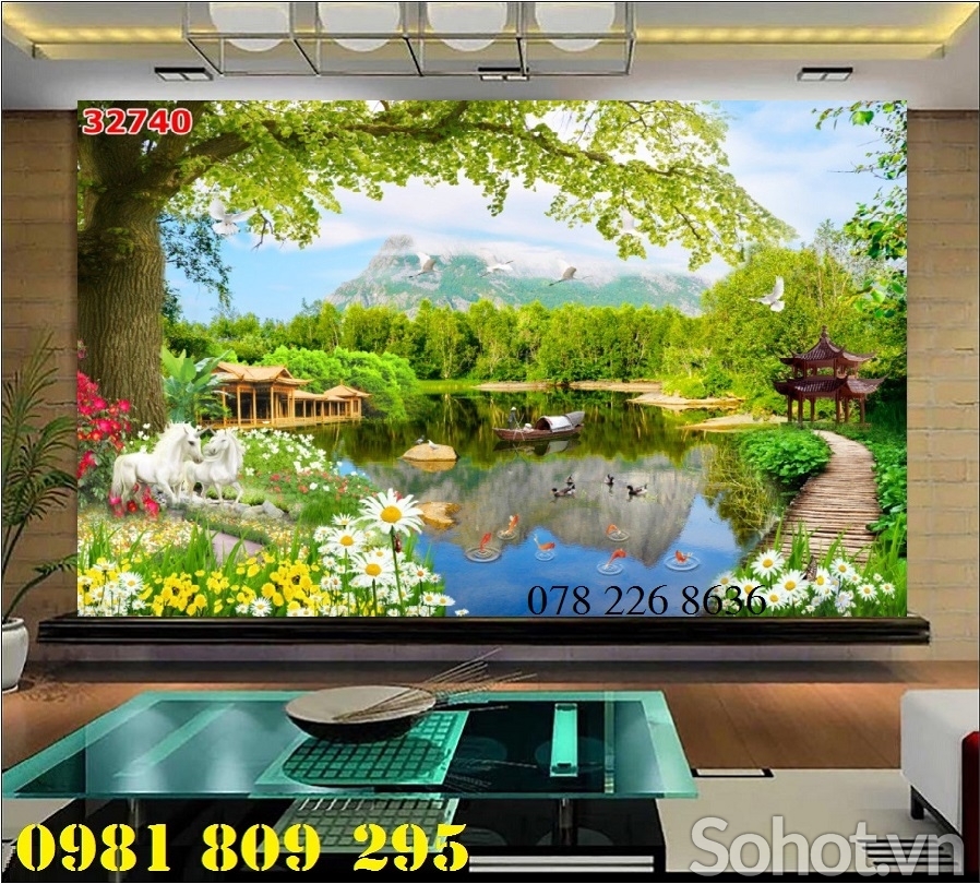 gạch tranh 3d - tranh trang trí 3d phong cảnh
