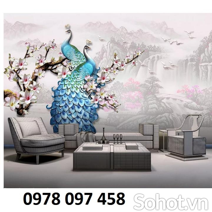 Gạch tranh chim công ốp tường