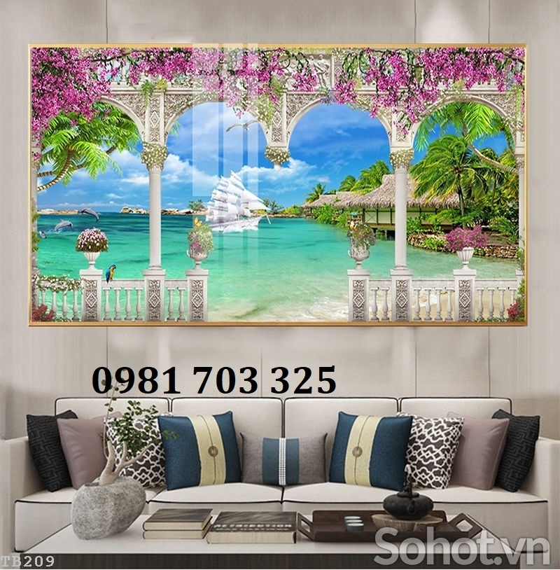 Tranh gạch thuyền buồm trang trí