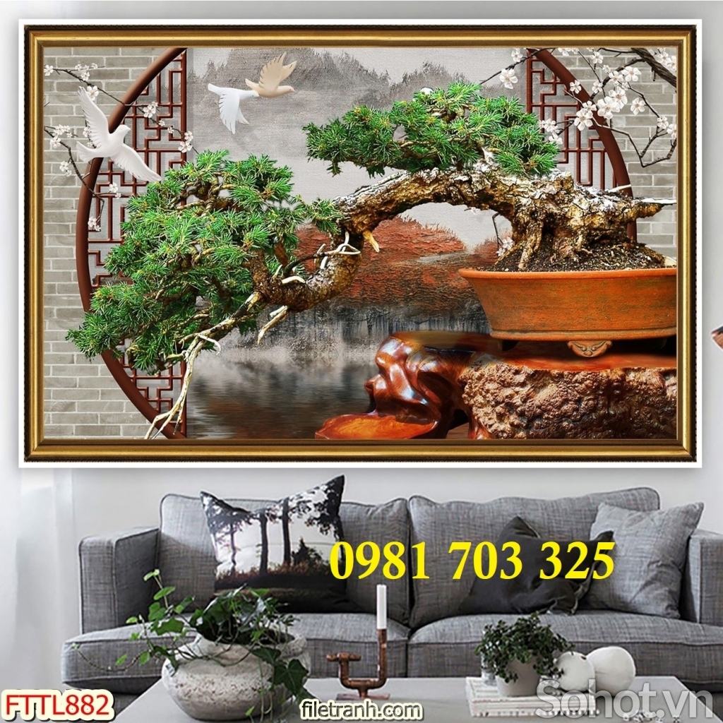 Tranh gạch chậu cảnh bonsai