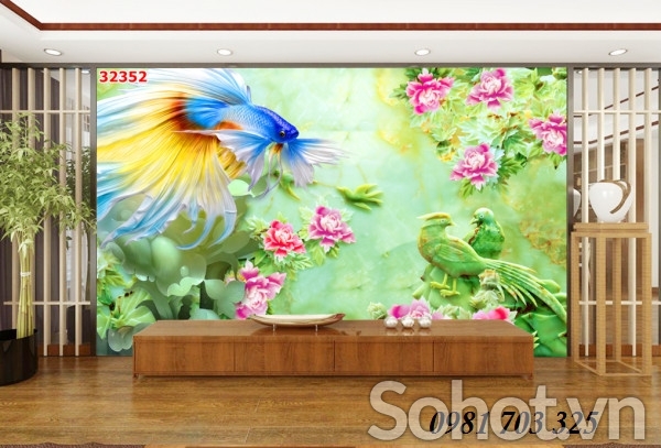 Tranh gạch đẹp 3D cá chép ốp tường