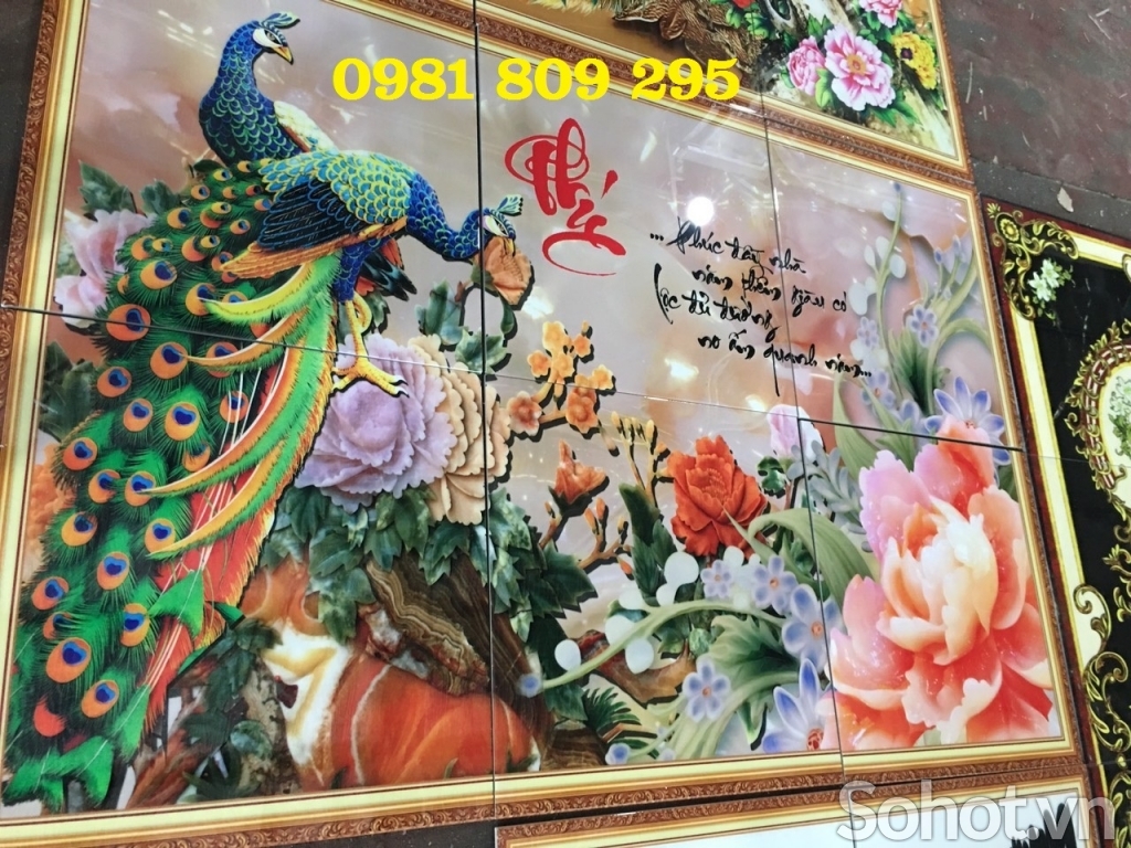 Tranh gạch con công , tranh phu thê