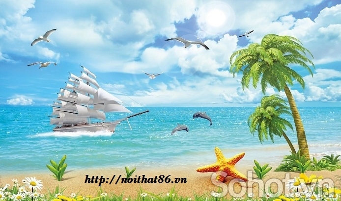 Tranh thuyền buồm gạch tranh 3d