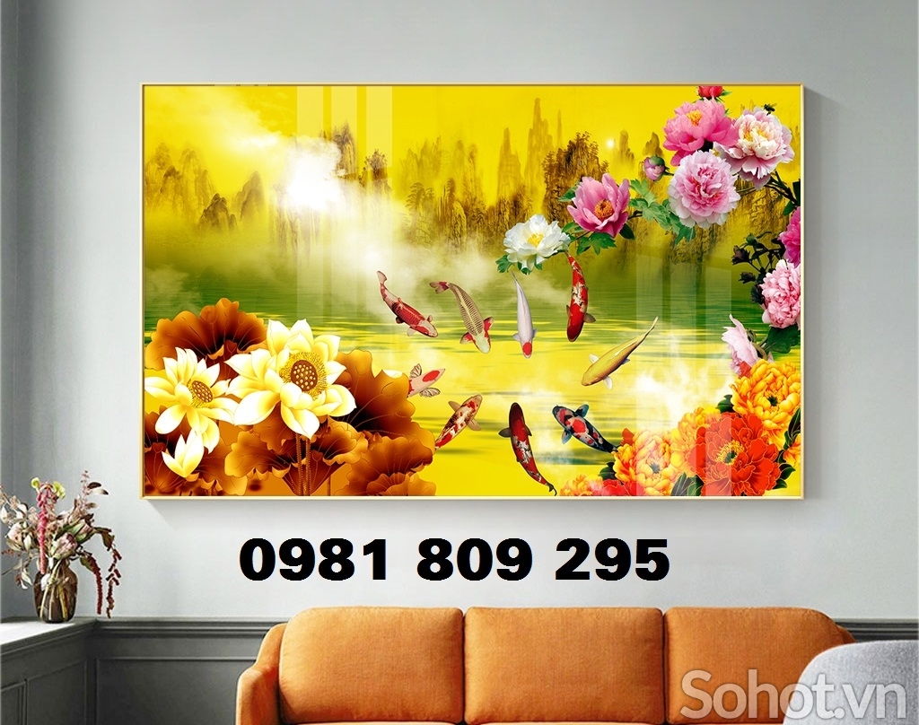 Gạch trang trí 3d hoa sen cá chép