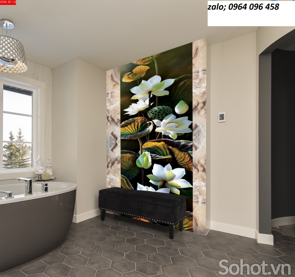 Tranh gạch men 3d mẫu hoa sen - GVV93
