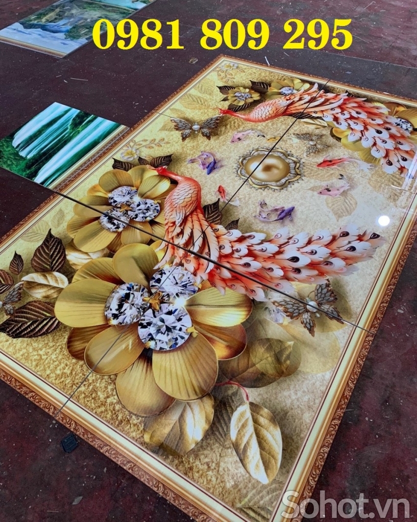 Tranh gạch con công , tranh phu thê
