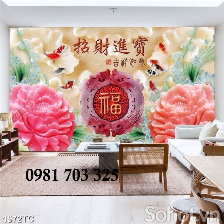 Tranh gạch mẫu đơn cao cấp trang trí