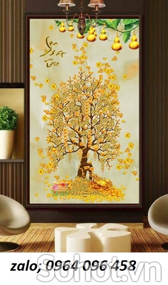 Gạch tranh 3d cây kim tiền phong thủy - SXBV88