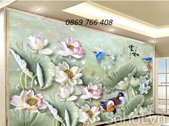Tranh 3d hoa sen-Tranh dán tường