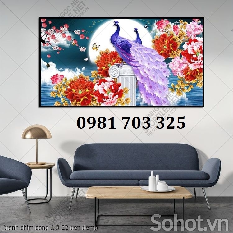 Gạch tranh đẹp chim công 3D trang trí