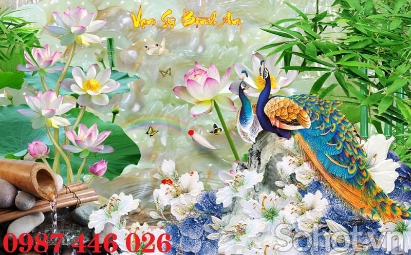 Gach 3d tranh chim công HP722