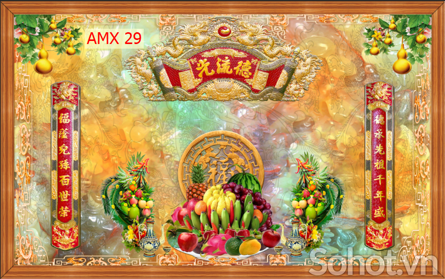 Gạch tranh 3D - phòng thờ gia tiên