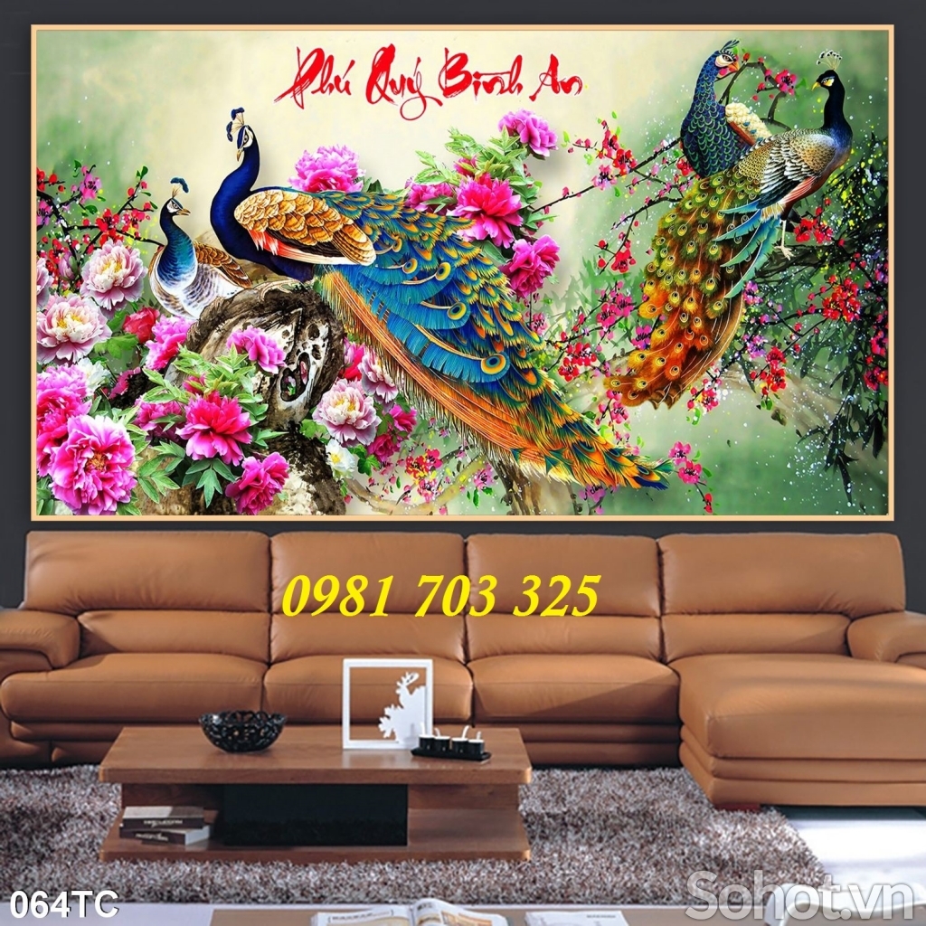 Tranh chim công 3D- gạch tranh trang trí