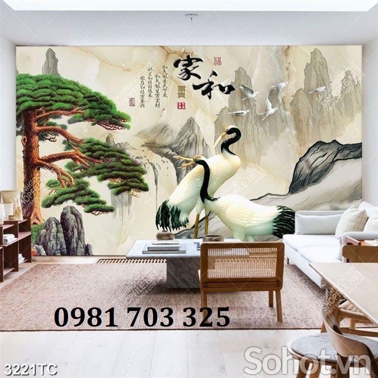 Tranh gạch tùng hạc trang trí