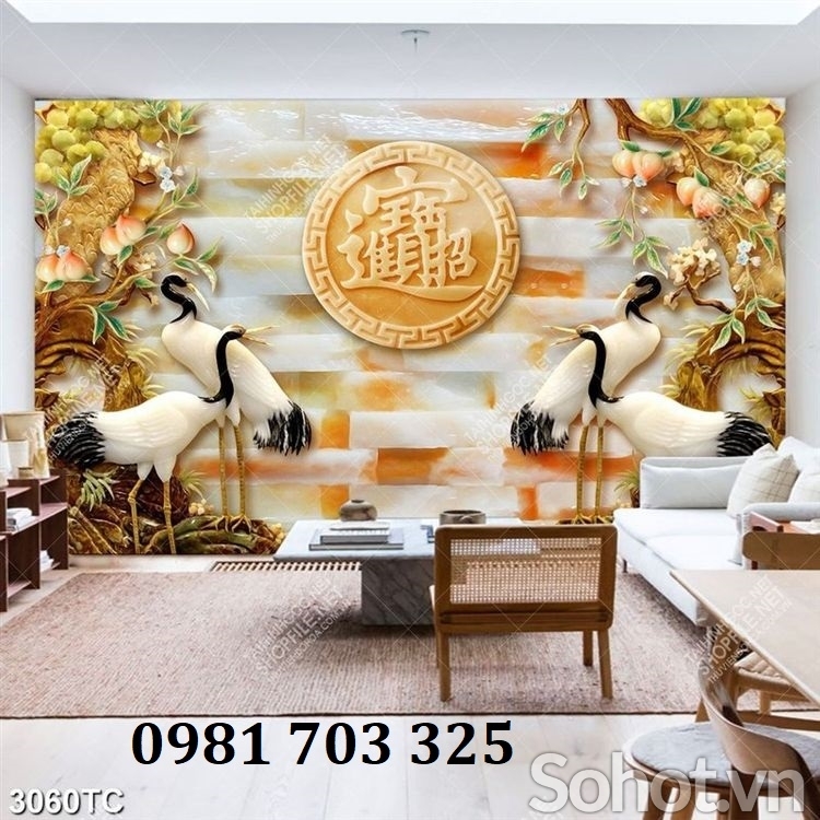Tranh gạch tùng hạc trang trí