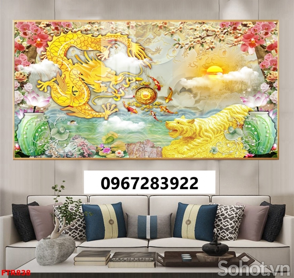Tranh gạch 3d rồng phượng sang trọng