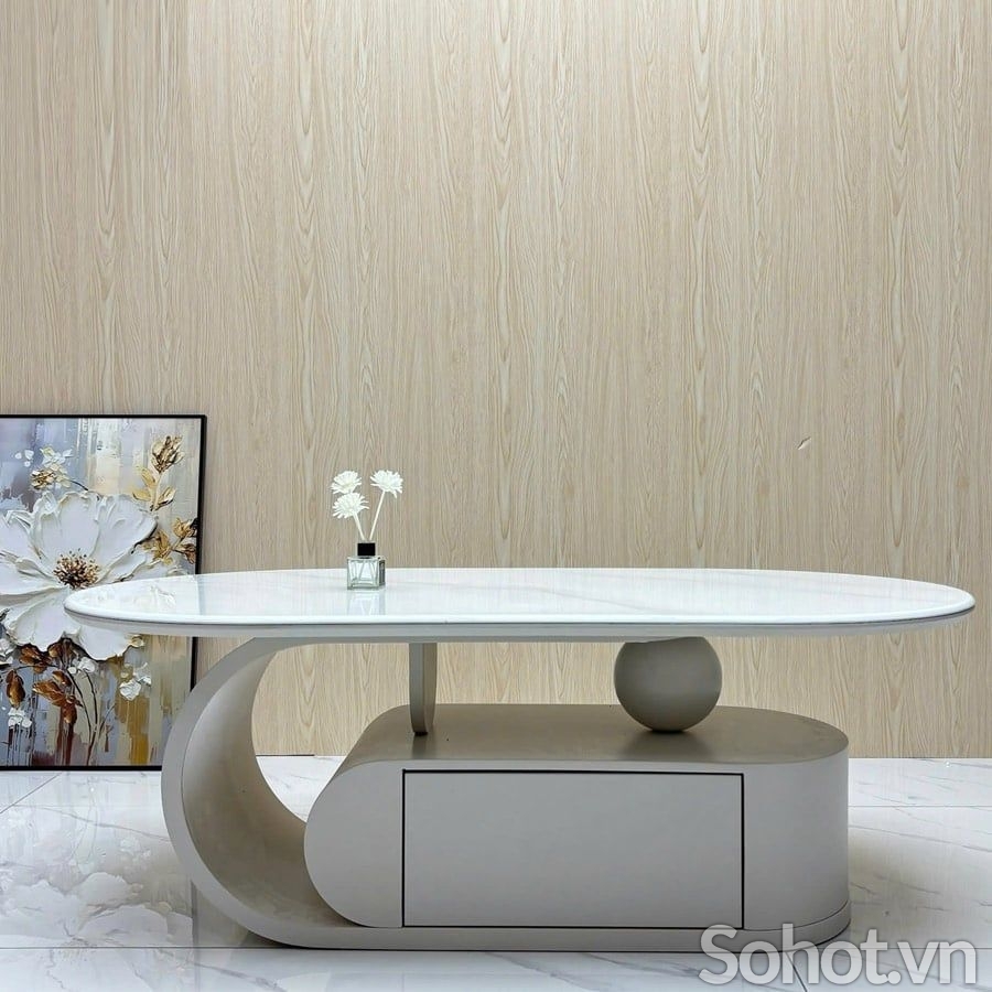 Bàn trà oval mặt đá HX59