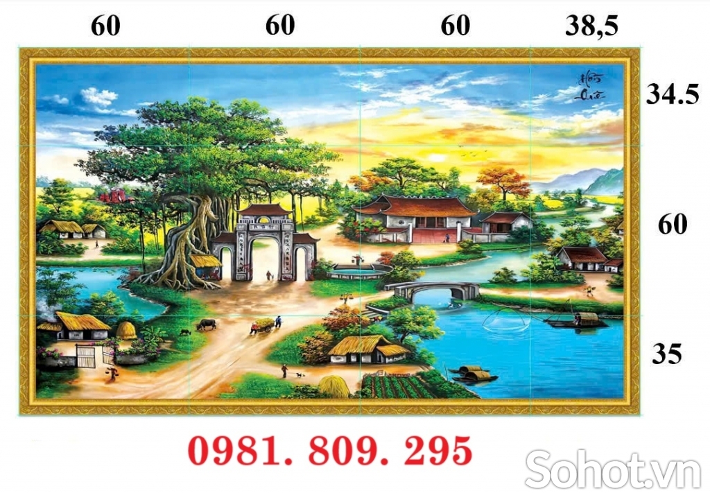 Tranh gạch ốp tường làng quê đẹp