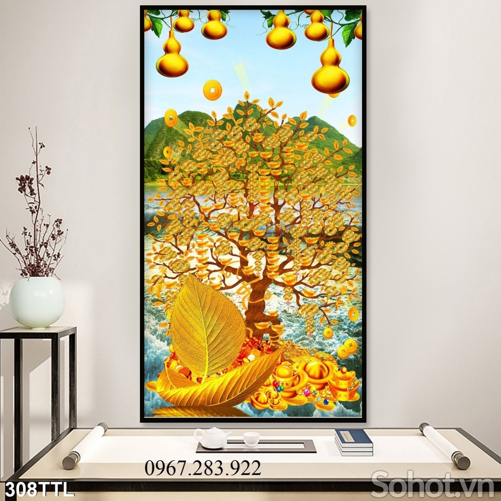 Tranh 3d gạch men trang trí- Tranh kim tiền 3d