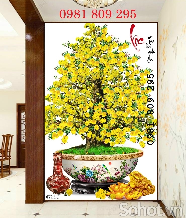 Tranh 3d hoa mai , gạch tranh 3d khổ dọc DP939