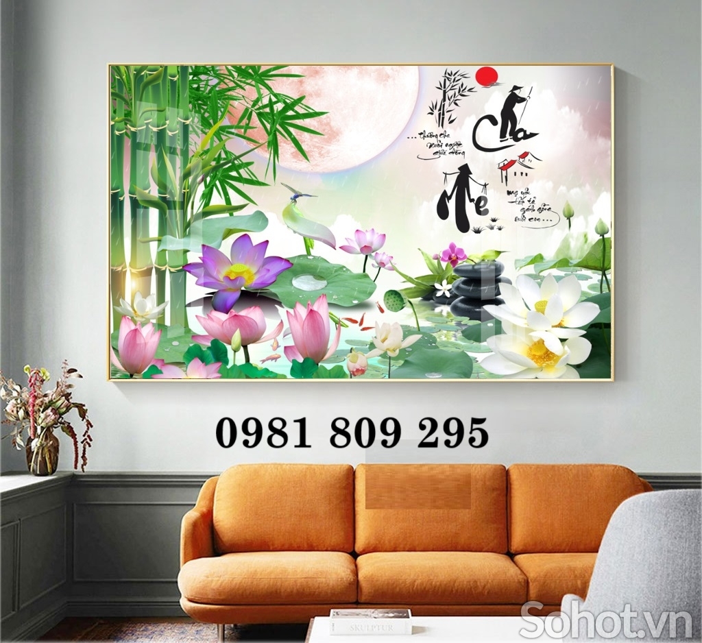 Tranh hoa sen , gạch tranh 3d trang trí nổi bật
