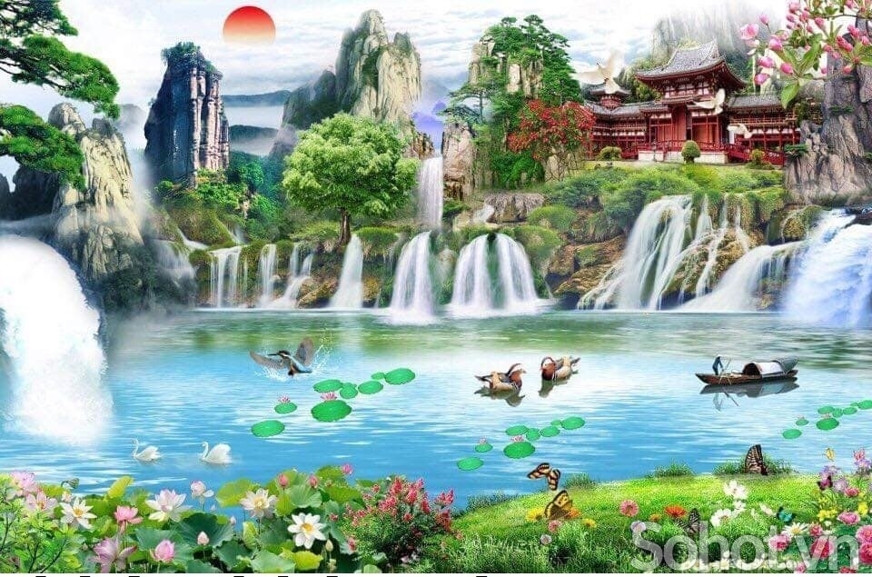 Gạch tranh 3d ốp tường phong cảnh - 100MNB