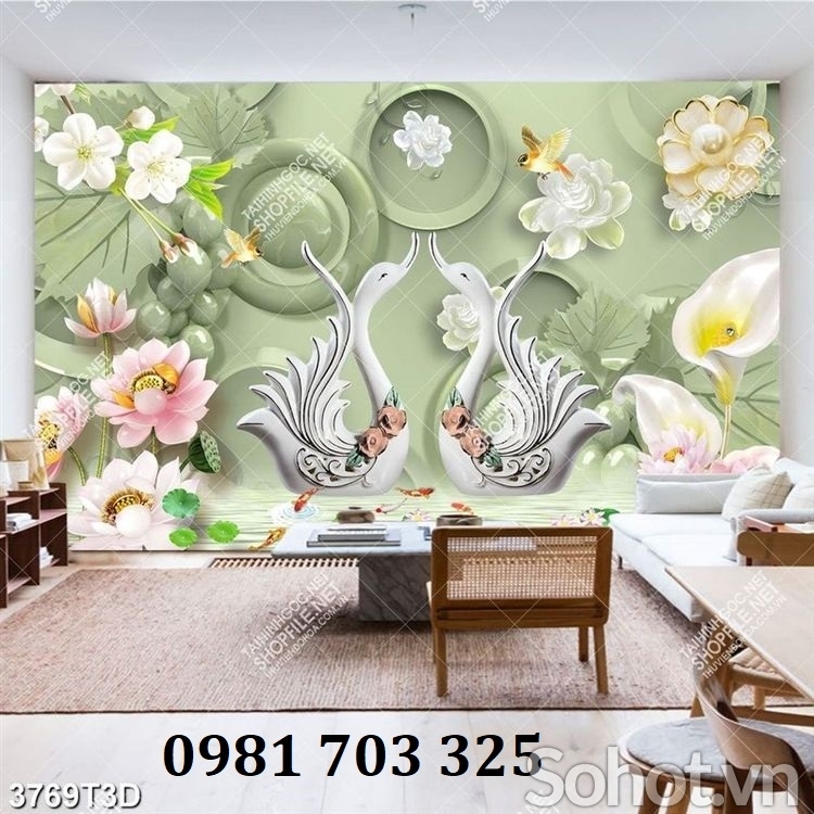 Tranh gạch hoa 5D dán tường trang trí