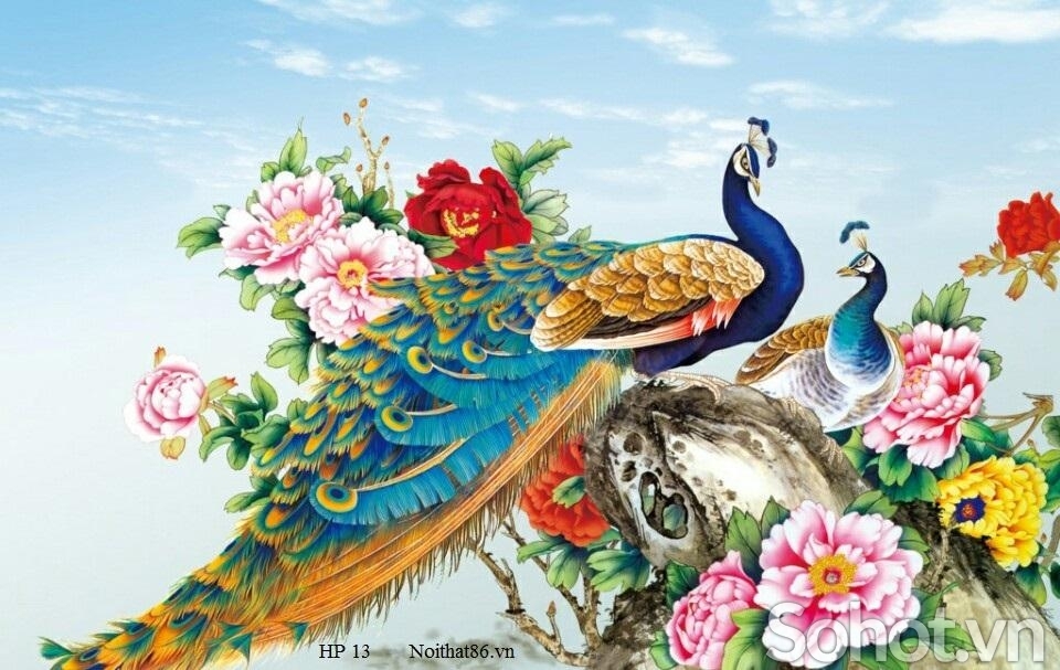 Tranh gạch- Tranh chim công