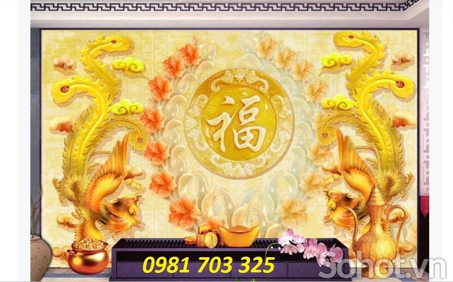 Tranh gạch 3D Long phụng sum vầy