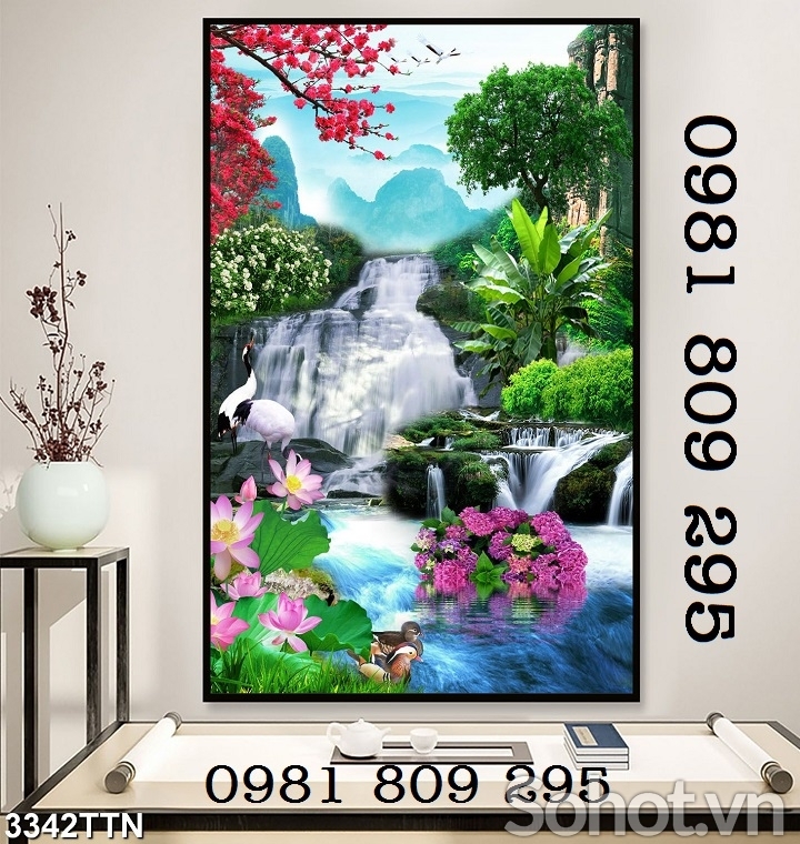 Gạch tranh 3d phong cảnh  đứng- tranh phòng khách