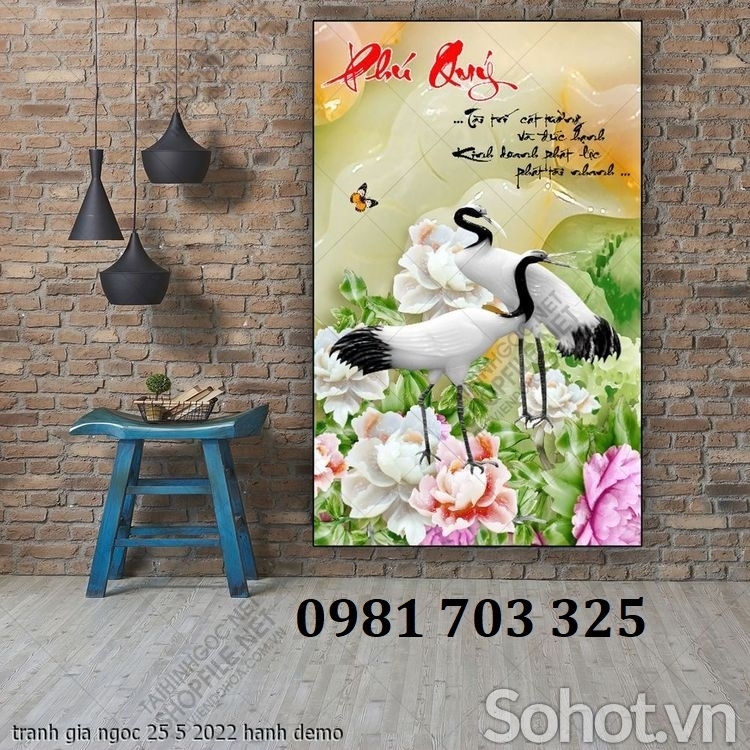 Tranh gạch men chim hạc phong thủy 3D