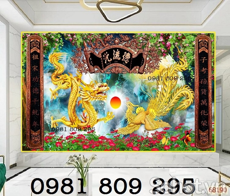 Tranh 3D rồng phượng, tranh gạch men phong thủy