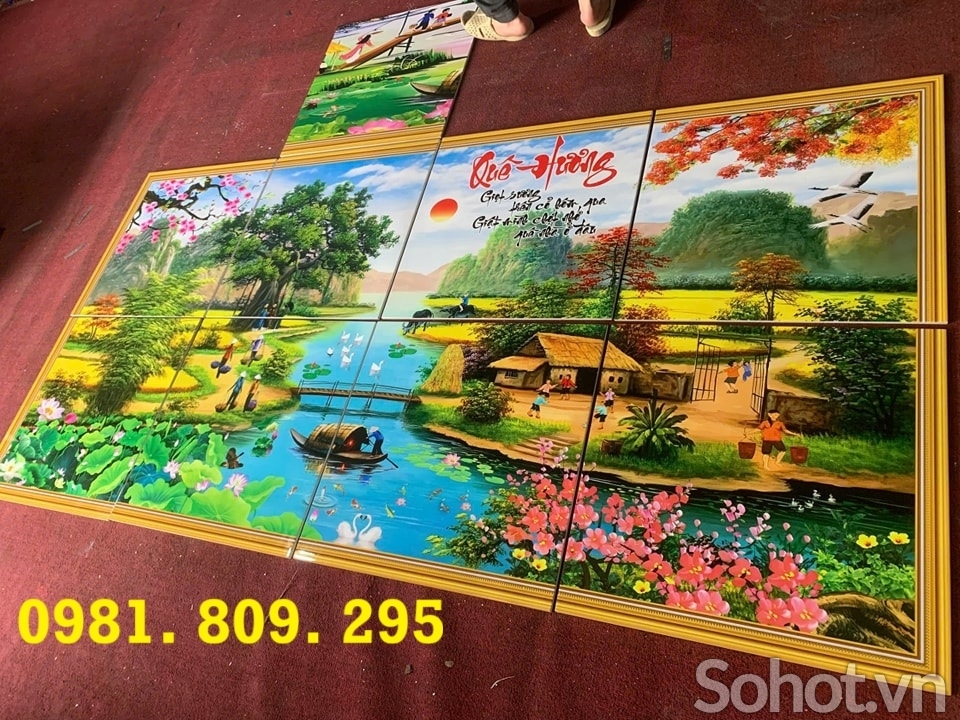 Gạch tranh ốp tường làng quê
