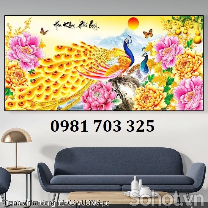 Gạch tranh đẹp chim công 3D trang trí