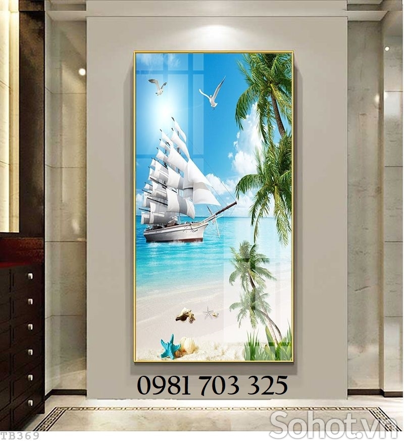 Tranh phong thủy thuyền buồm, gạch tranh