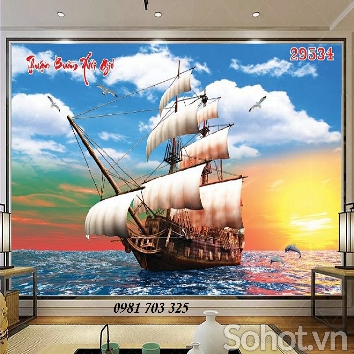 Gạch tranh thuận buồm xuôi gió- gạch 3D