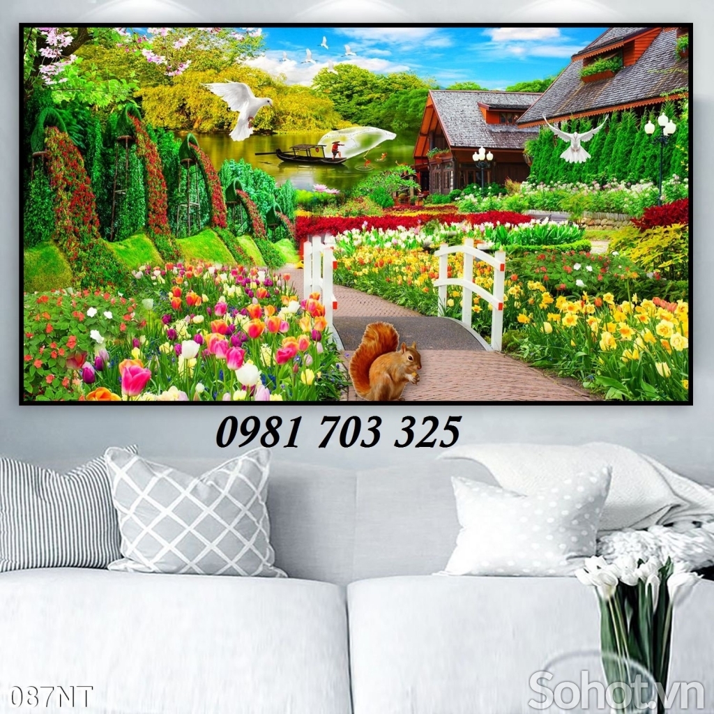 Gạch tranh đẹp vườn hoa 3d