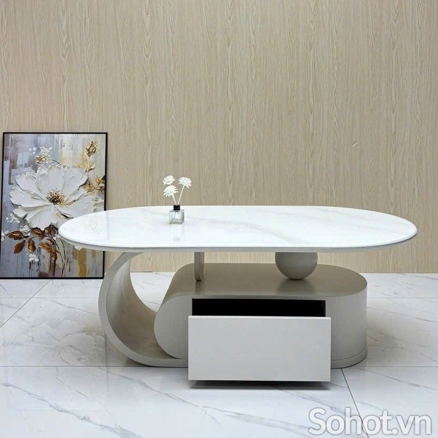 Bàn trà oval mặt đá HX59