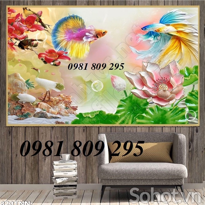 tranh gạch cá bảy màu 3d