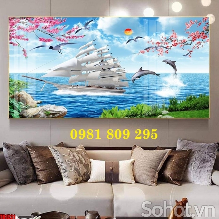 Tranh ốp tường , tranh gạch thuyền buồm