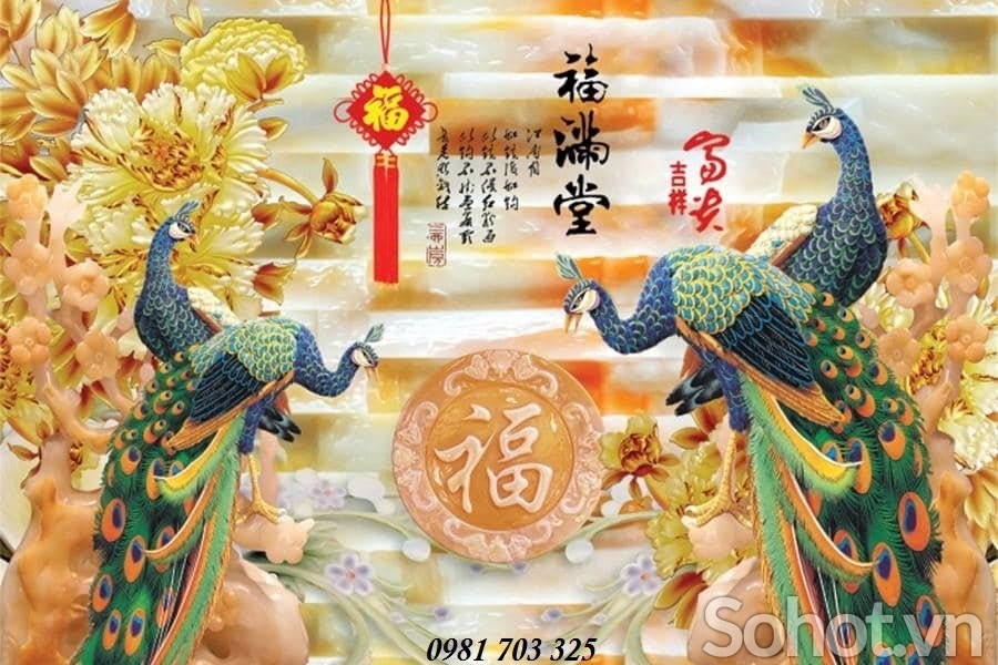 Tranh gạch chim công phong thủy