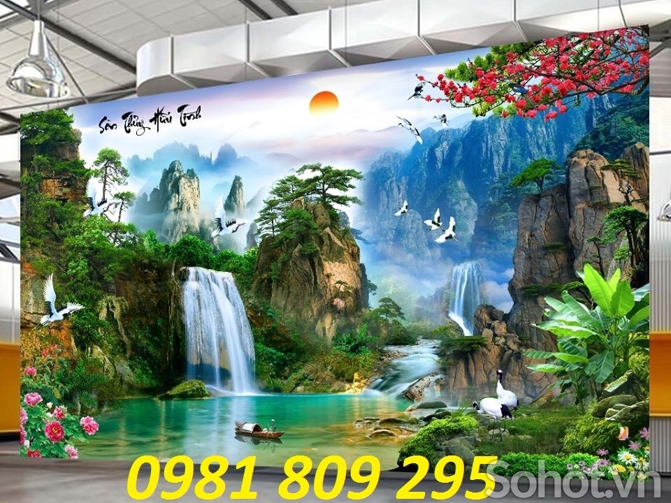gạch tranh 3d thác nước phong cảnh